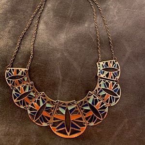 Art Deco Orange, Teal, and Gold Costume Necklace